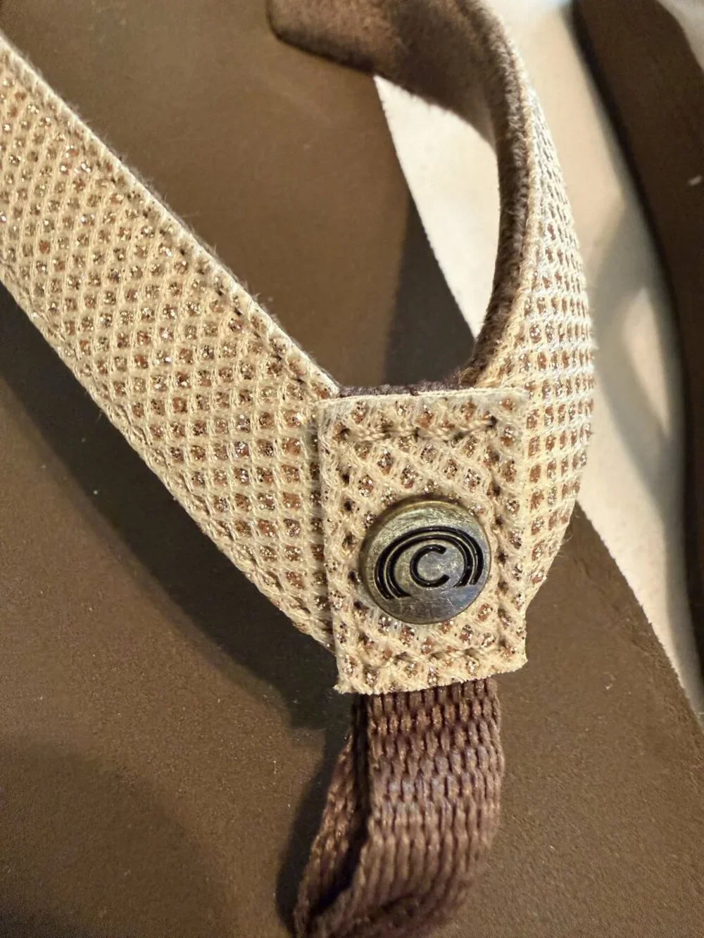 Cobian Brown Metallic Woven Strap Flip Flops Women's 7